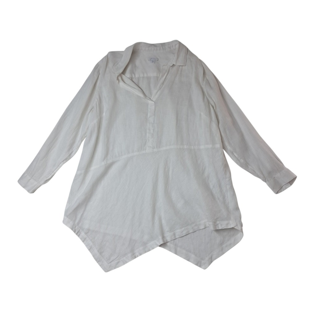 J. Jill Tunic Top Women 1X White Love Linen Asymmetric Lagenlook Coastal Grandma